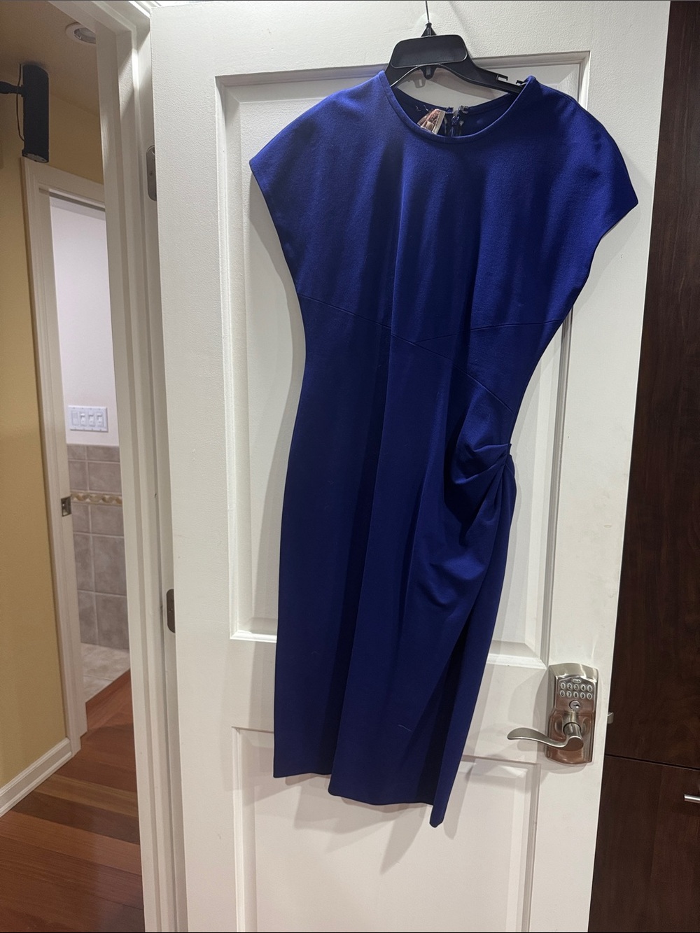Ann Klein Royal Blue Cap-Sleeve Ruched Dress